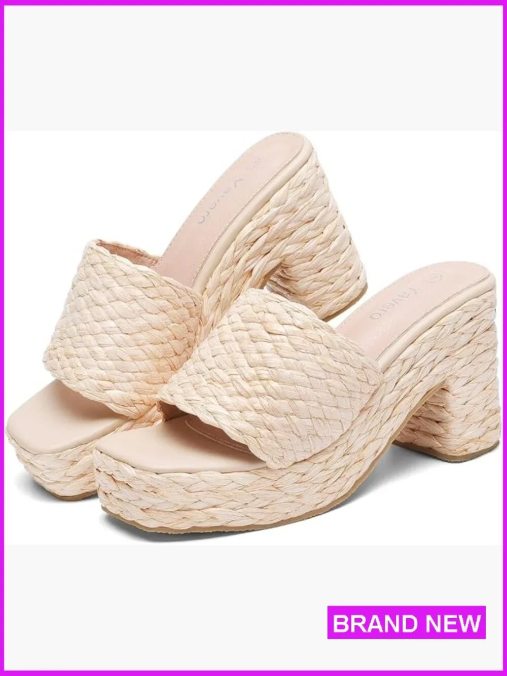 Raffia Platform Espadrille Sandals Chunky Heel Square Toe Bohemian Vacation